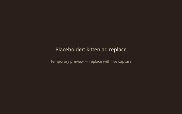 Browser page with ad slots replaced by kitten images