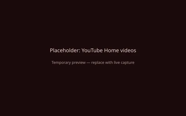 YouTube Home feed showing video thumbnails only